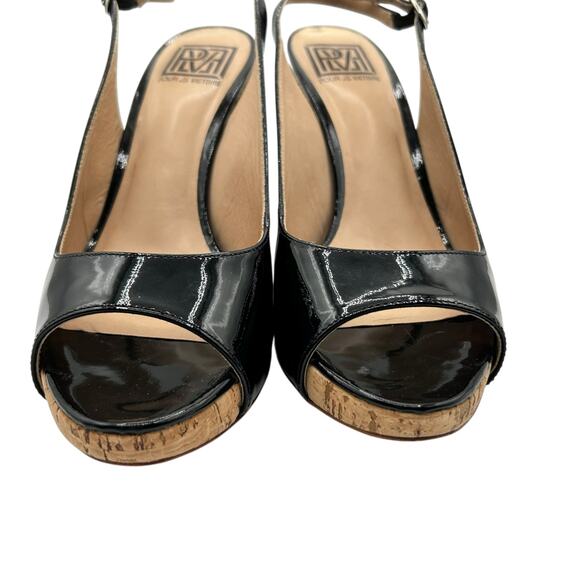 Pour La Victoire Women's Black Catina Patent Leather Wedge Heels Size 9 - Picture 4 of 12